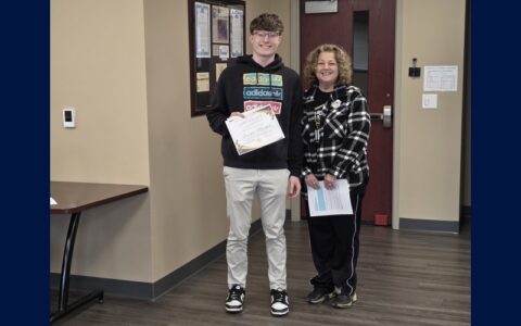 March Senior of the Month Joseph Meeker and HS Principal Annette Alatorre