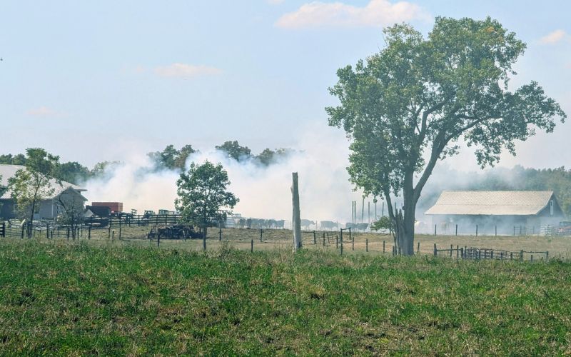 Fire crews respond to hay fire at Amish farm