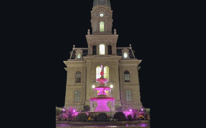 Fountain lights up pink for Breast Cancer Awareness Month