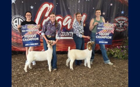 Meat Production Reserve Grand Champion Alivia Kinney (L) and Grand Champion Alex Kinney (R)